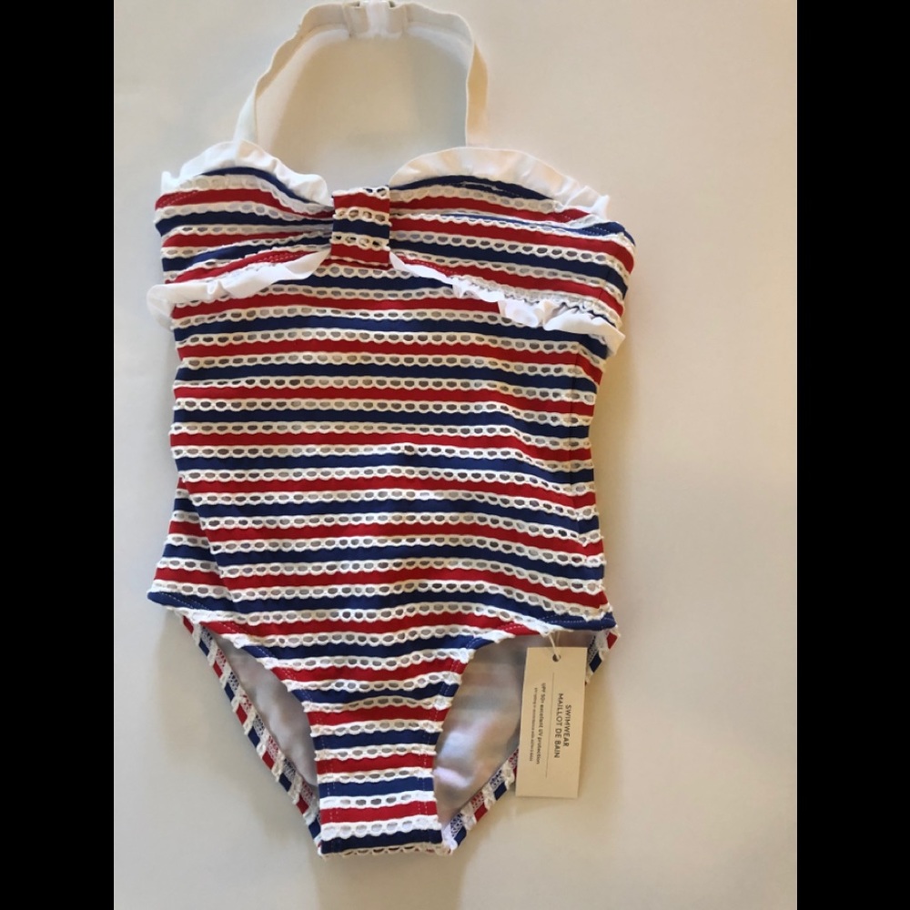 Janie and jack red white blue strip 1 piece swim